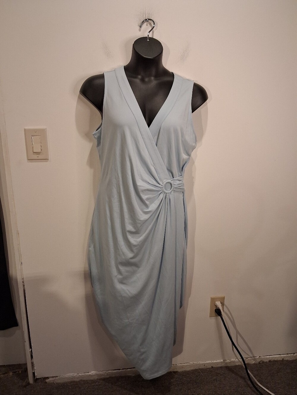 Lands End Size L Beachy Light Blue Cotton/modal Blend Vneck Maxi Dress